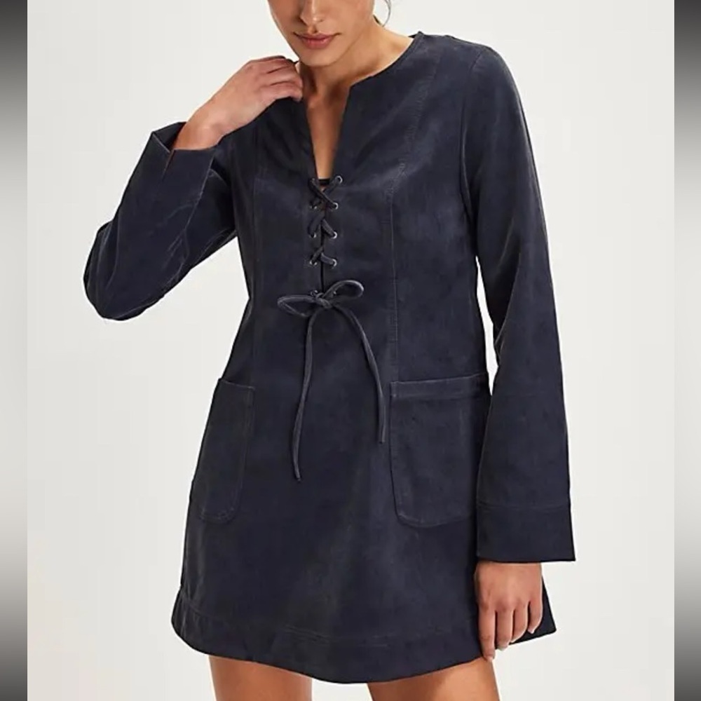 NWT Free People Bradley Faux Suede Mini Dress in Deeper Iris